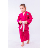 Kimono Infantil Liso Reforado Pink Faixa Branca Grtis
